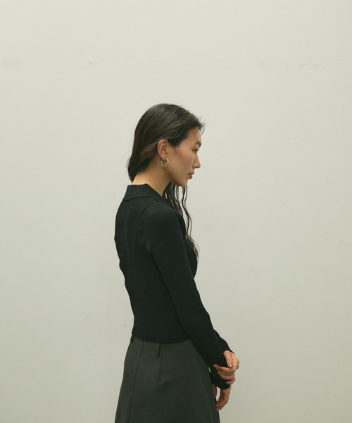 ニット セーター Long sleeve polo collar rib tops / ロングスリーブ