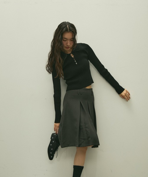 ニット セーター Long sleeve polo collar rib tops / ロングスリーブ