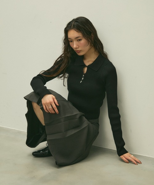 トップス 7ri ニット セーター Long sleeve polo collar rib tops / ロングスリーブ