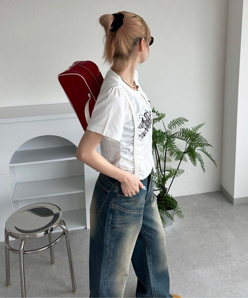 「sedacle girl」 半袖カットソー FREE オフホワイト レディース_画像3