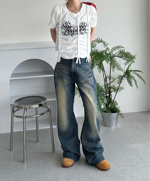 「sedacle girl」 半袖カットソー FREE オフホワイト レディース_画像5