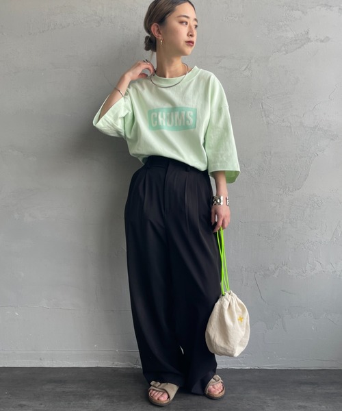 「CHUMS」 半袖Tシャツ X-LARGE ライトグリーン レディース_画像2