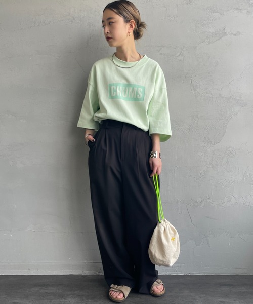 「CHUMS」 半袖Tシャツ X-LARGE ライトグリーン レディース_画像5