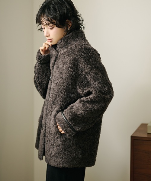 コート アウター wool boa stand collar middle coat /ウールボア