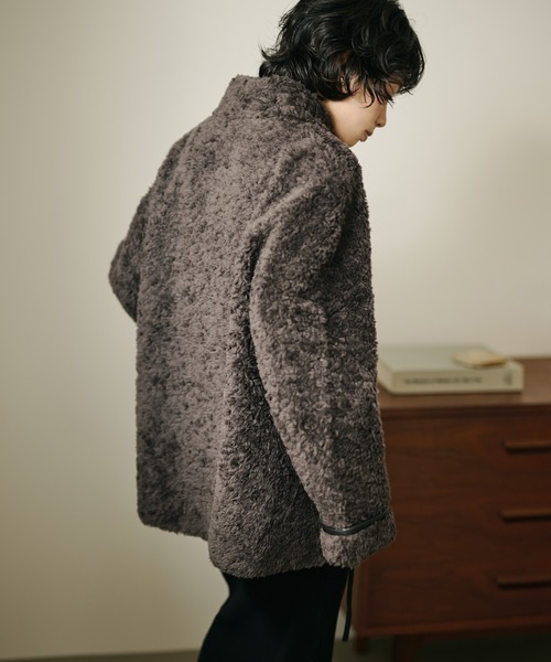 コート アウター wool boa stand collar middle coat /ウールボア