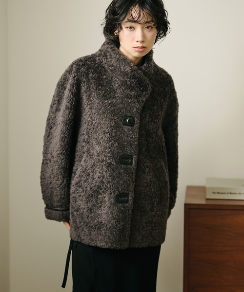 コート アウター wool boa stand collar middle coat /ウールボア