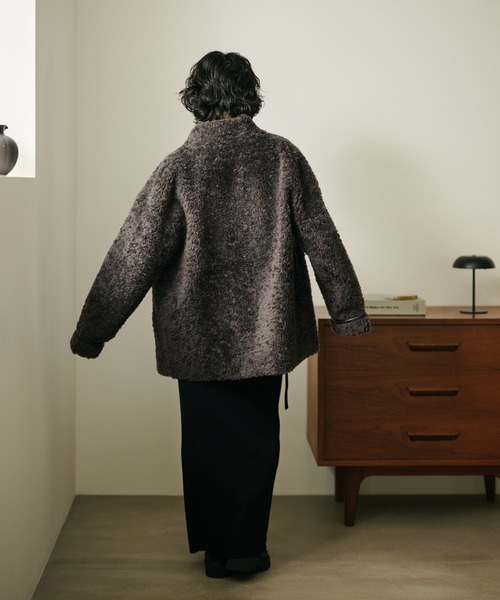 コート アウター wool boa stand collar middle coat /ウールボア