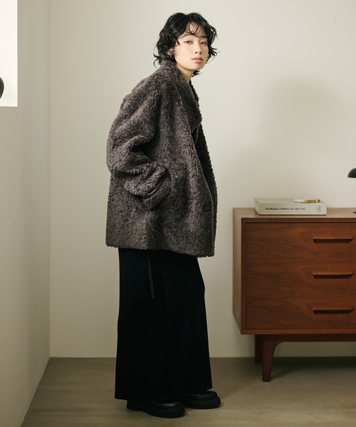 コート アウター wool boa stand collar middle coat /ウールボア