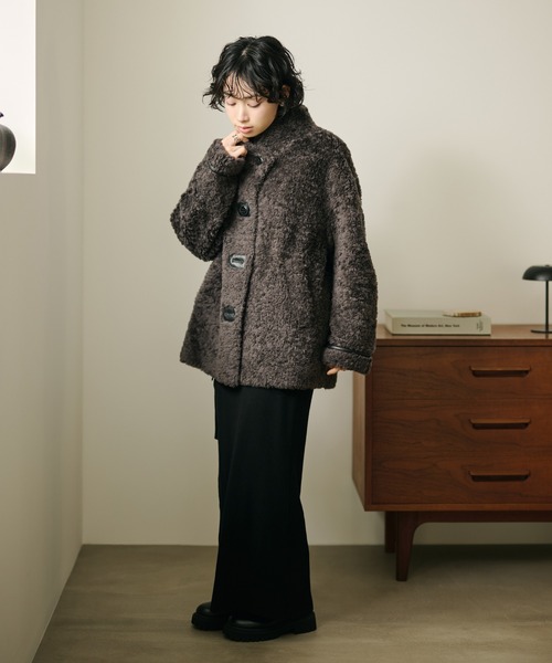 コート アウター wool boa stand collar middle coat /ウールボア