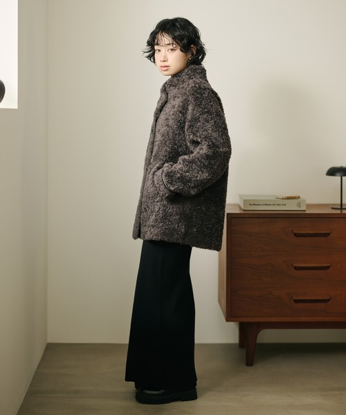 コート アウター wool boa stand collar middle coat /ウールボア
