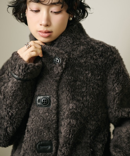 コート アウター wool boa stand collar middle coat /ウールボア