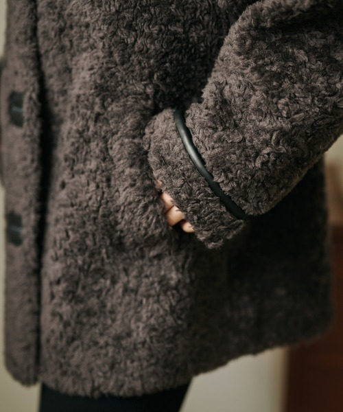 コート アウター wool boa stand collar middle coat /ウールボア