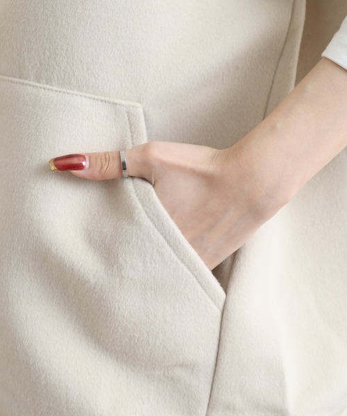 ノーカラーコート コート Vネックジップアップ コクーンシルエット