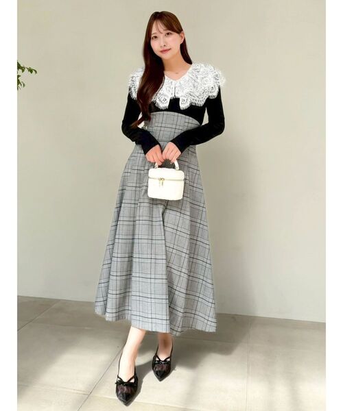 Catchall レースワンピース、タグ付き バイカラーレースワンピース【洗濯機洗い可】（マキシ・ロング