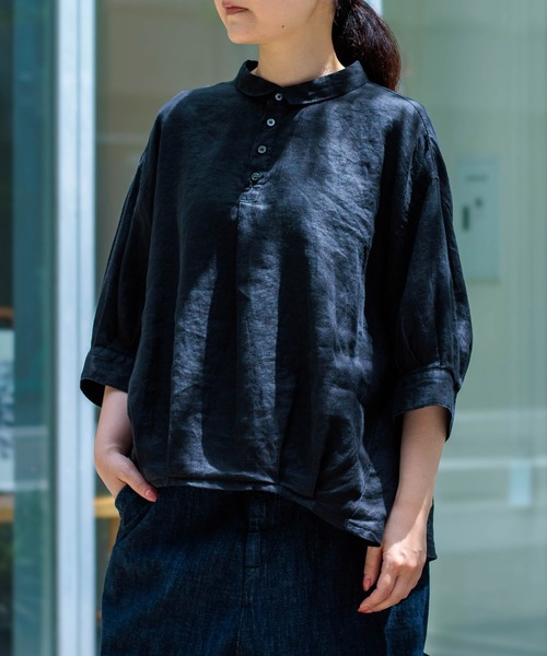 ブラウス シャツ 「Brocante / ブロカント」 リネンキャンバス バロンシャツ レディースの画像