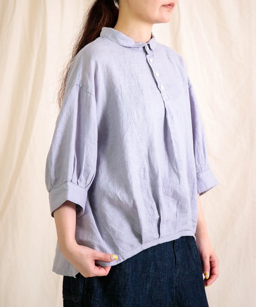 ブラウス シャツ 「Brocante / ブロカント」 リネンキャンバス バロンシャツ レディースの画像
