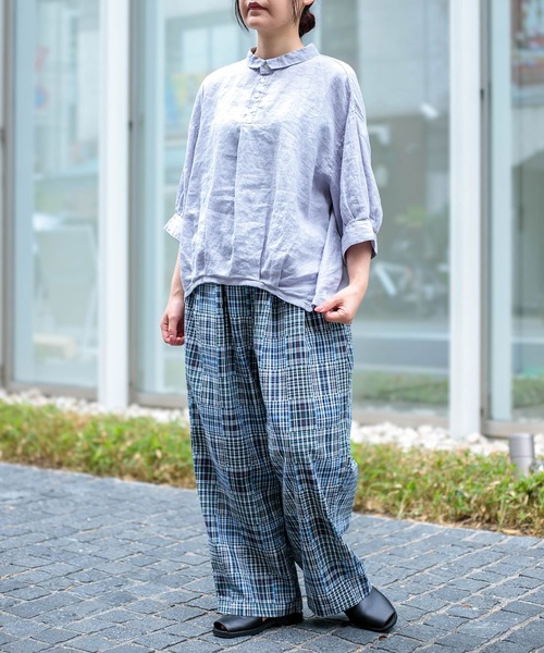 ブラウス シャツ 「Brocante / ブロカント」 リネンキャンバス バロンシャツ レディースの画像
