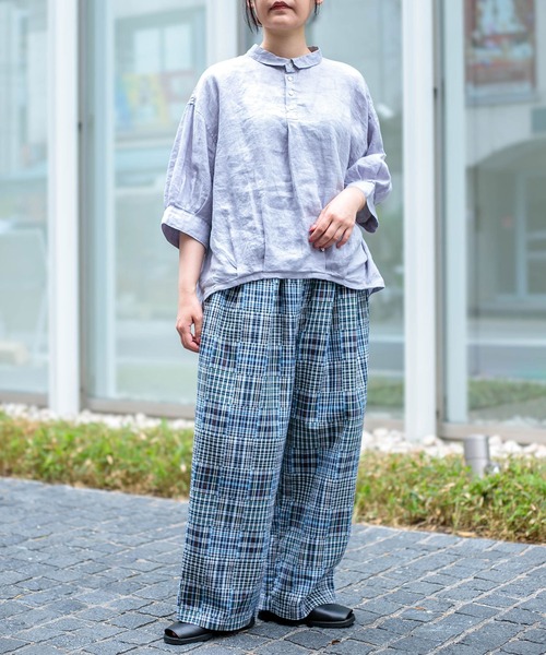 ブラウス シャツ 「Brocante / ブロカント」 リネンキャンバス バロンシャツ レディースの画像