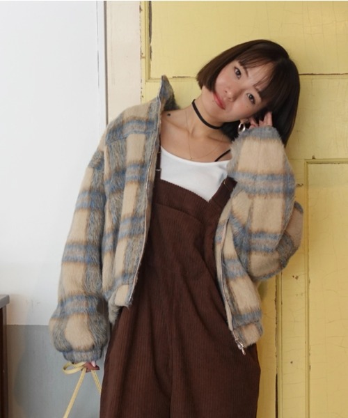 TEEN BOOP ブルゾン アウター シャギーチェックブルゾン レディース