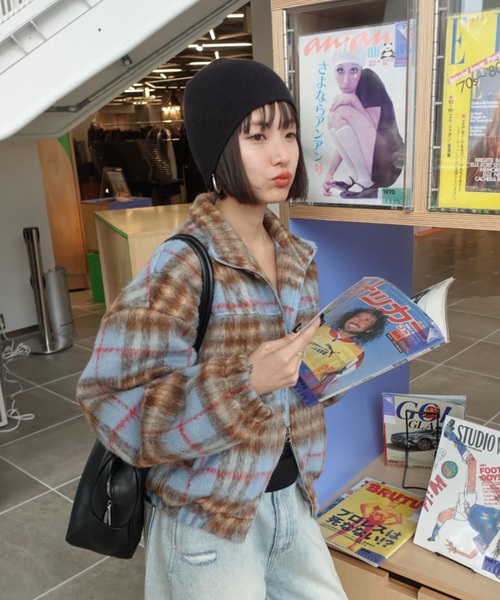 TEEN BOOP ブルゾン アウター シャギーチェックブルゾン レディース