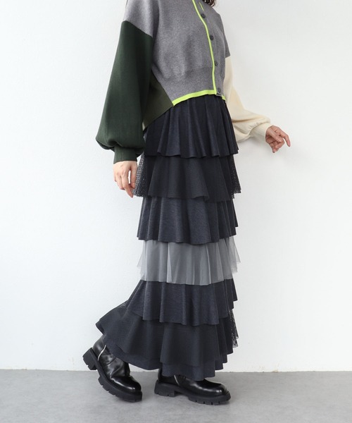 Cepica（セピカ） スカート 異素材MIXティアードスカート : ZOZOTOWN