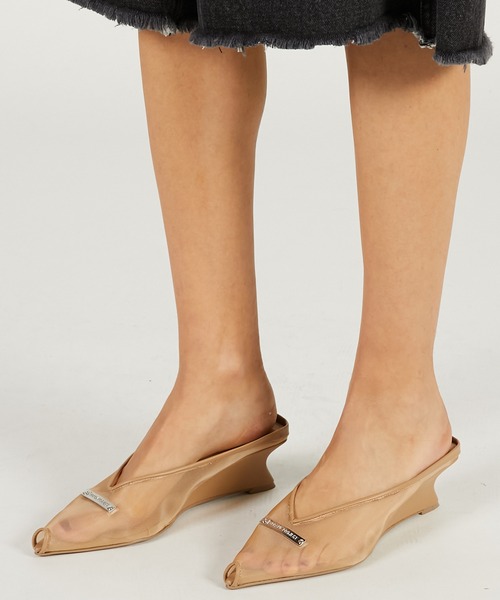 シューズ マルチファブリックウェッジソールカットミュール / Wedge-Sole Cut Mules レディースの画像