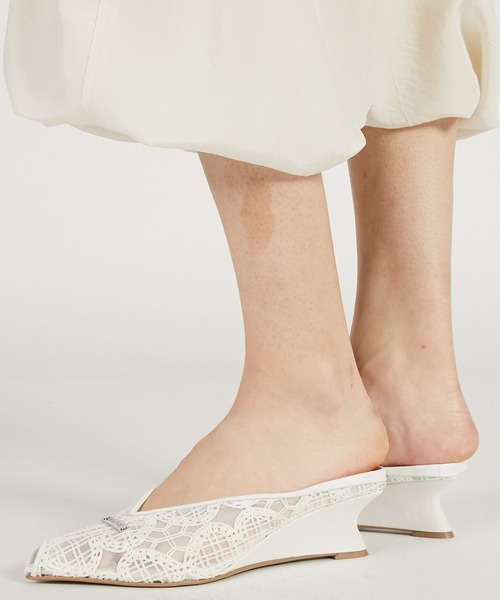 シューズ マルチファブリックウェッジソールカットミュール / Wedge-Sole Cut Mules レディースの画像