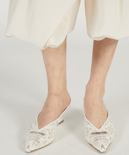 シューズ マルチファブリックウェッジソールカットミュール / Wedge-Sole Cut Mules レディースの画像