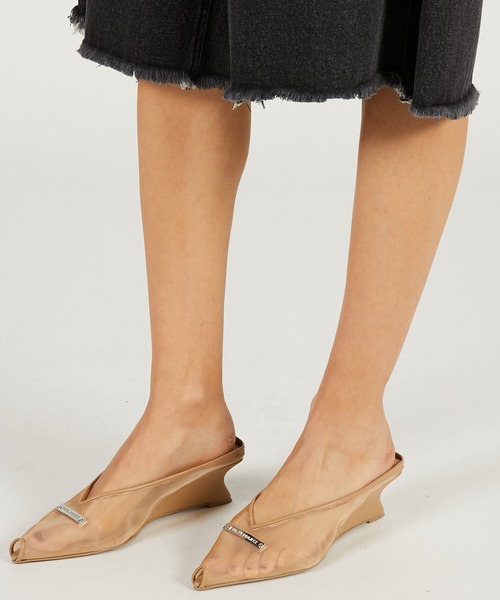 シューズ マルチファブリックウェッジソールカットミュール / Wedge-Sole Cut Mules レディースの画像