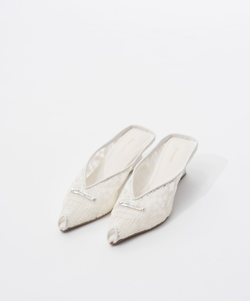 シューズ マルチファブリックウェッジソールカットミュール / Wedge-Sole Cut Mules レディースの画像