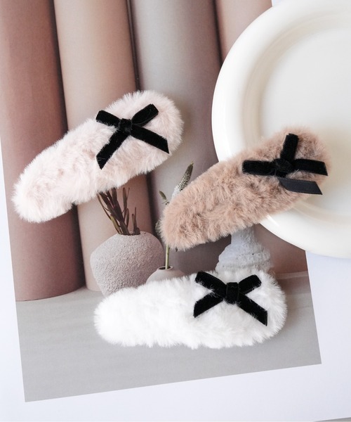 せーぶぽいんと ゆの ヘアクリップ Port（ポート） ヘアクリップ 「 」 ふわふわ リボンファー ヘアピン