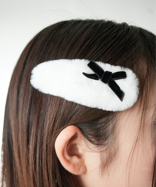 Port（ポート） ヘアクリップ 「 」 ふわふわ リボンファー ヘアピン