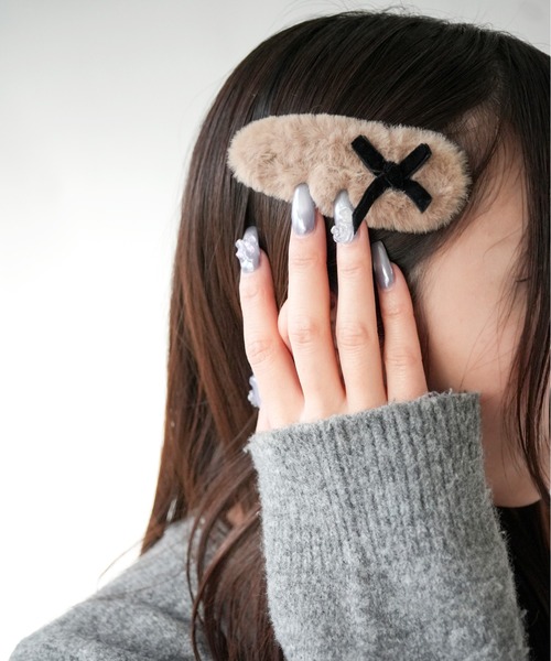 Port（ポート） ヘアクリップ 「 」 ふわふわ リボンファー ヘアピン