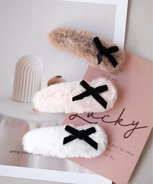 Port（ポート） ヘアクリップ 「 」 ふわふわ リボンファー ヘアピン