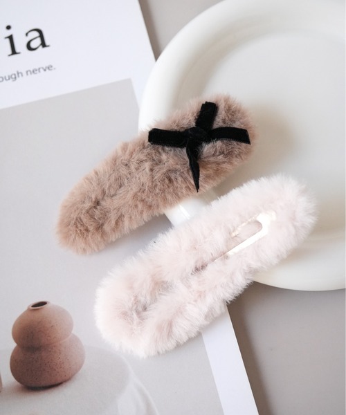 Port（ポート） ヘアクリップ 「 」 ふわふわ リボンファー ヘアピン