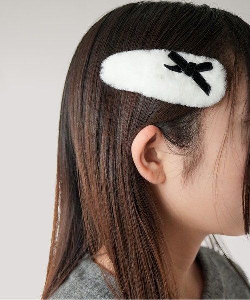 Port（ポート） ヘアクリップ 「 」 ふわふわ リボンファー ヘアピン