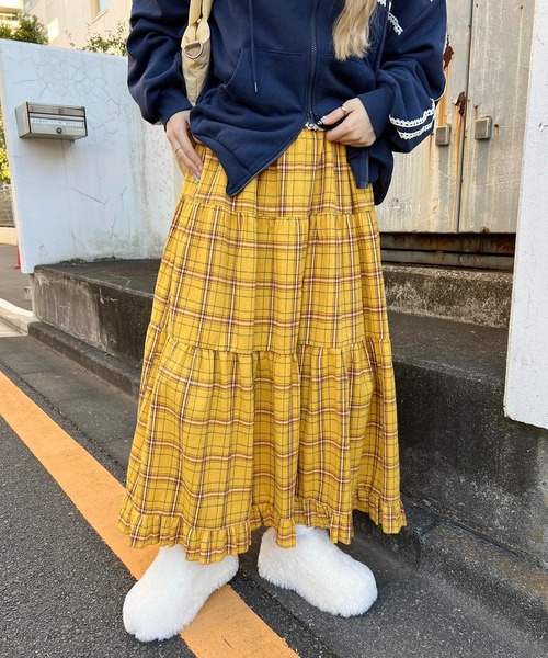 WC スカート 「一部店舗限定」チェックティアードロングスカート