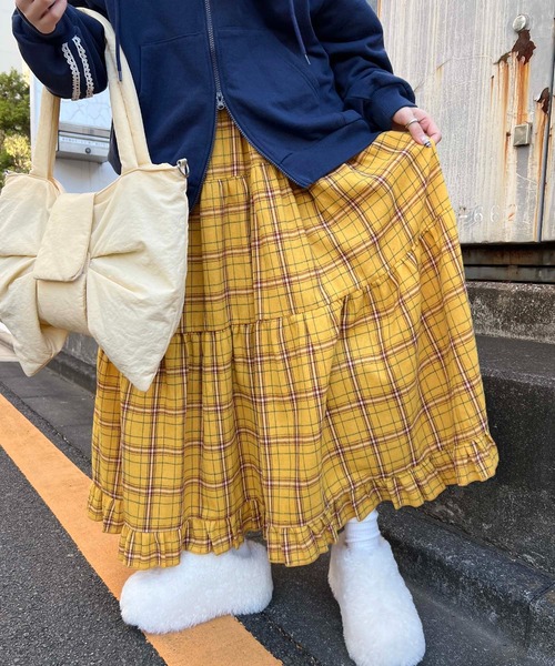 WC スカート 「一部店舗限定」チェックティアードロングスカート