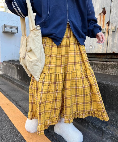 WC スカート 「一部店舗限定」チェックティアードロングスカート