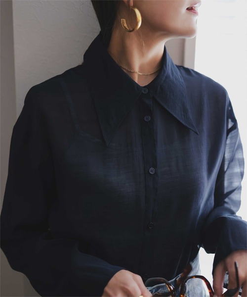 「titivate」 長袖シャツ L ネイビー レディース_画像7