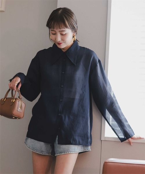 「titivate」 長袖シャツ L ネイビー レディース_画像8