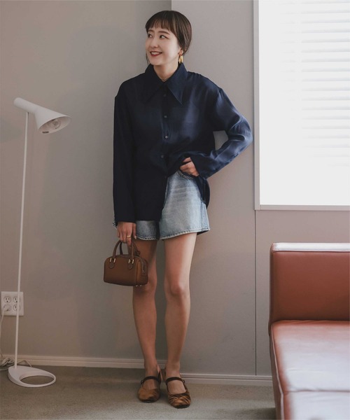 「titivate」 長袖シャツ L ネイビー レディース_画像9