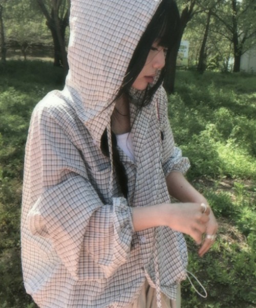 ブラウス シャツ チェック柄フード付きシャツ レディース : ZOZOTOWN