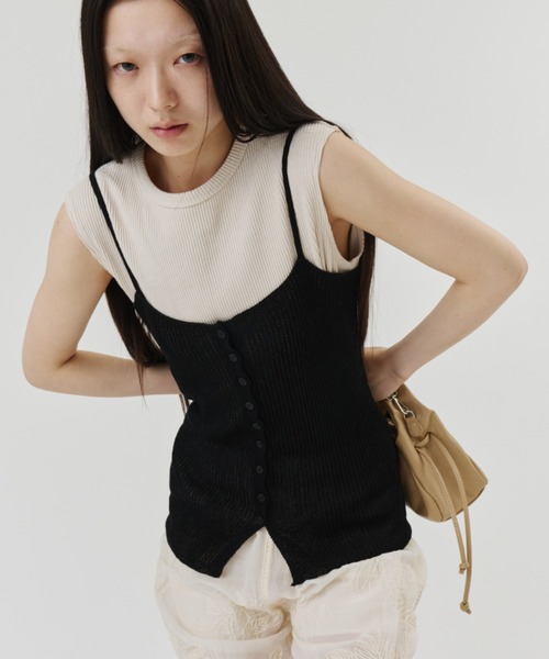即購入◎ キャミソール　puffball top DFFUR. キャミソール フロントボタンニットキャミソール : ZOZOTOWN