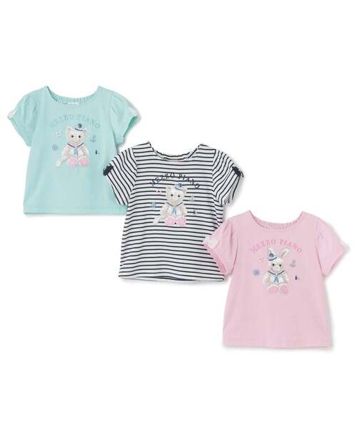 mezzo piano tシャツ ウサギ・ネコ マリン半袖Tシャツ「接触冷感