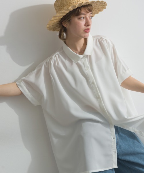 theory フレンチスリーブ　シャツ ブラウス　新品 Fizz（フィズ） ブラウス シャツ 麻ライク フレンチスリーブAライン