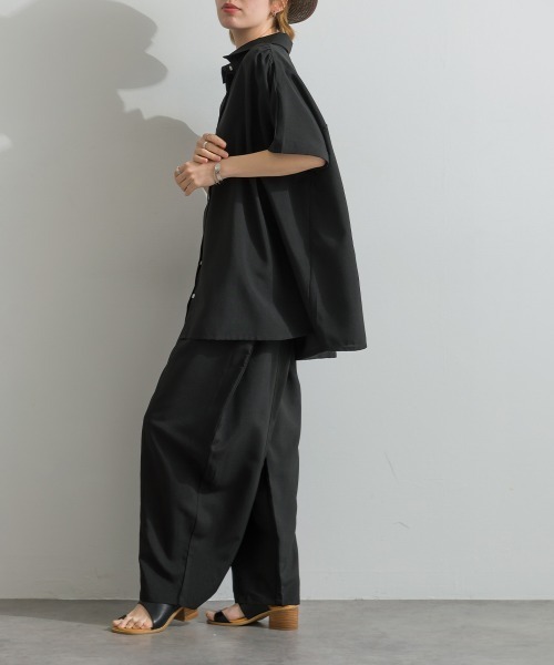 MaxMara studio / コットン フレンチスリーブ ブラウス 黒 38 Fizz（フィズ） ブラウス シャツ 麻ライク フレンチスリーブAライン