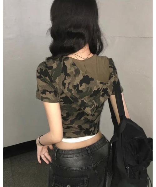 inst.ALL tシャツ クロップド丈迷彩柄半袖Wジップフーディー