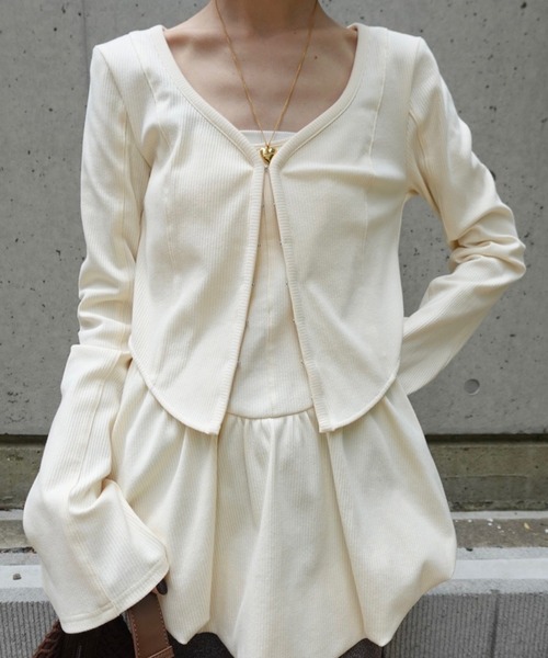 Ameri（アメリ） カーディガン 夏 MEDI FRONT HOOK RIB CARDIGAN