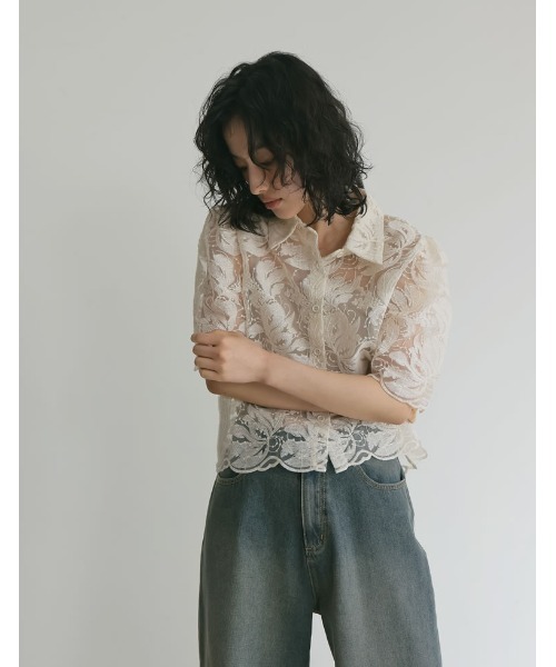 「Re:EDIT」 半袖シャツ MEDIUM アイボリー レディース_画像8